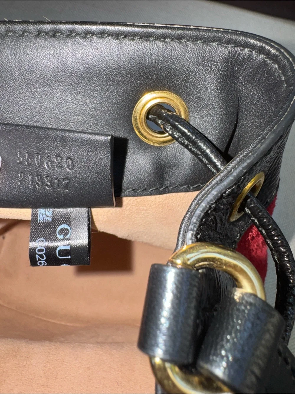 Gucci Ophidia Mini Red Suede and Black Accent Bucket Bag